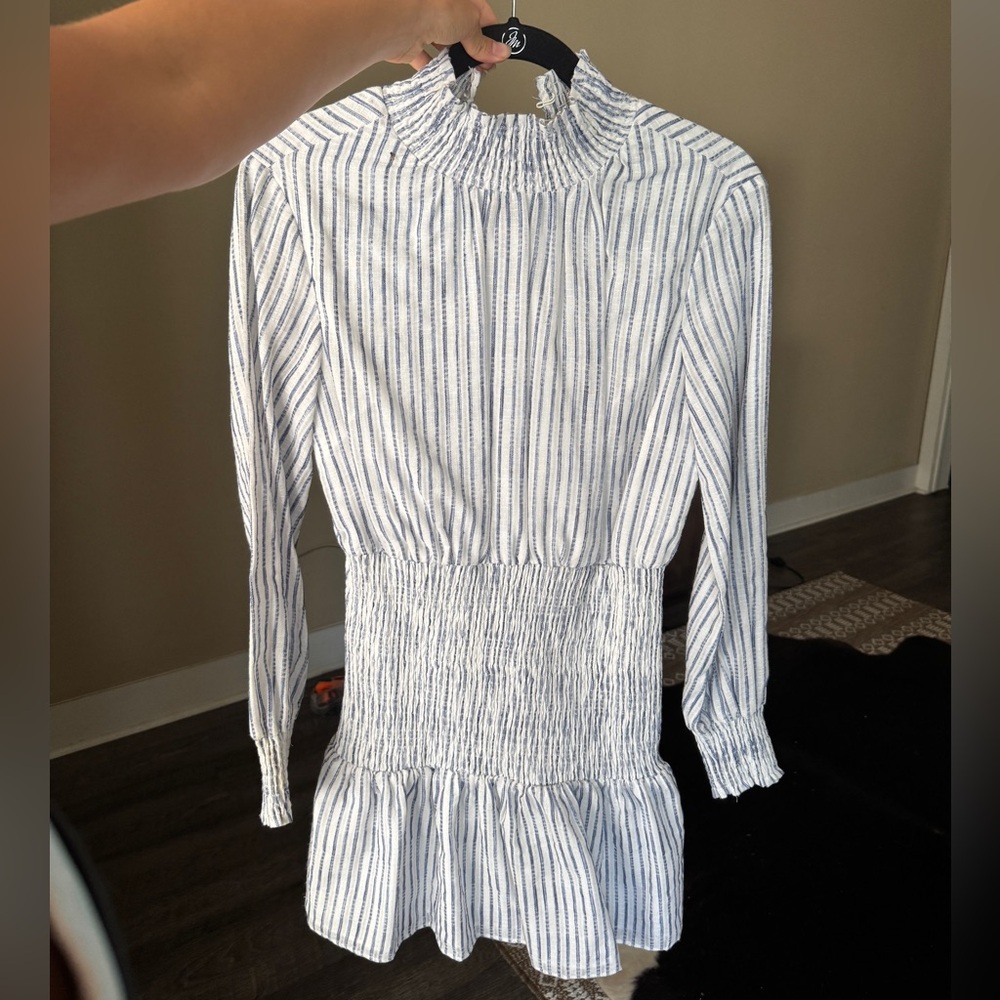 NEVER WORN! Blue & White Smocked Fall Long-Sleeve Dress